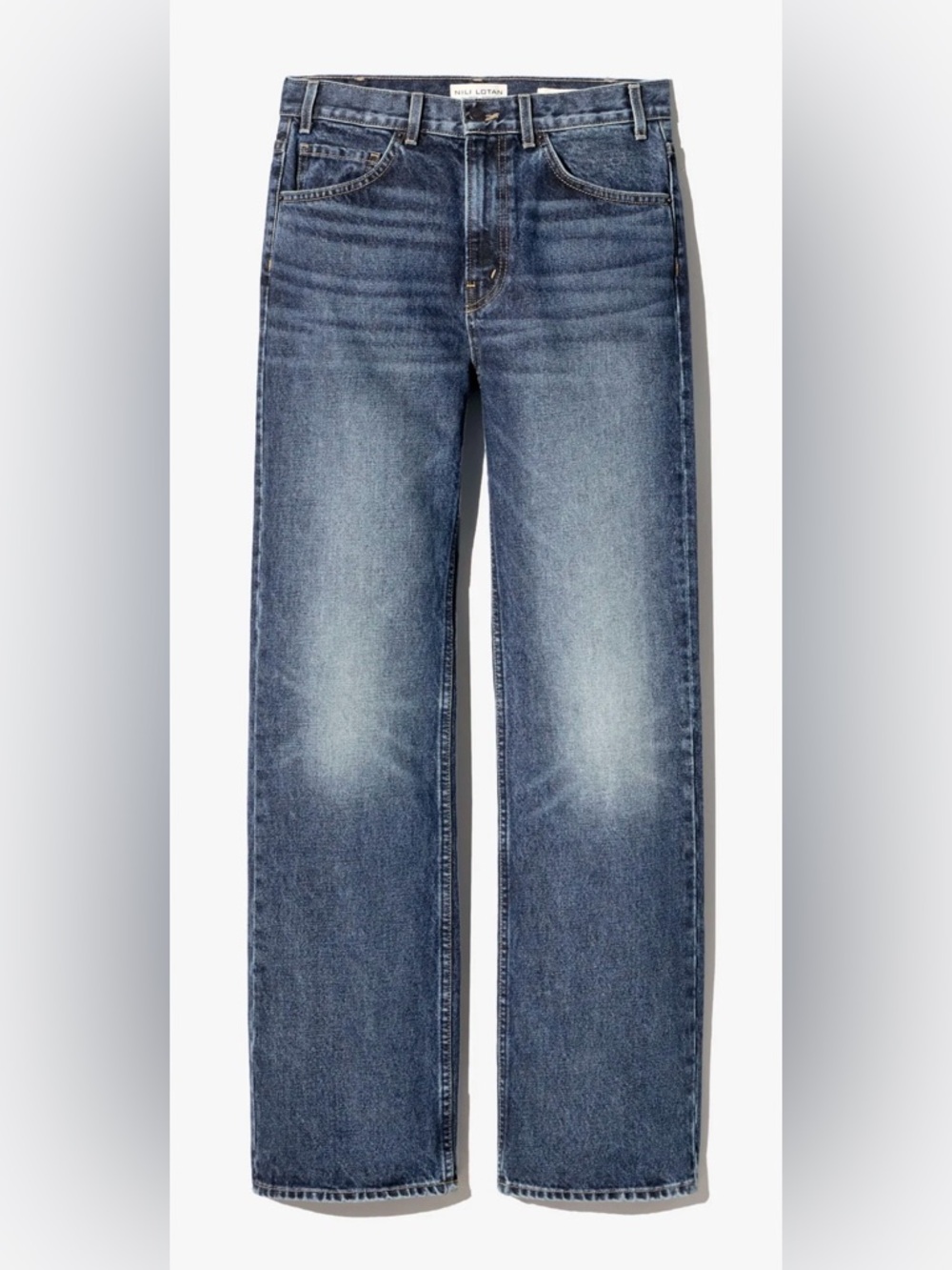 Nili Lotan Mitchell straight leg jeans denim medium blue wash fading 26